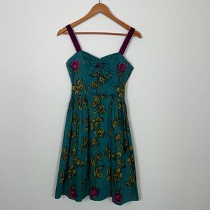 Betsy Johnson New York Roses Green Dress Velvet
